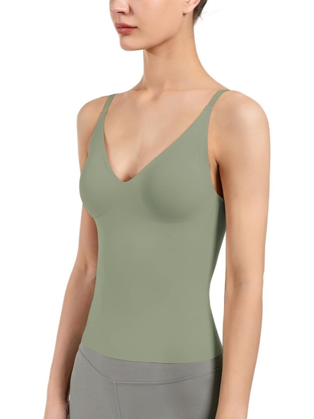 Women's Light Green Fit Camisole with Built in Bra - Spaghetti Straps Camis Tank